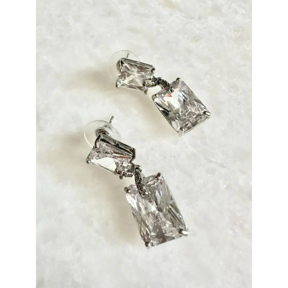 Cubic zirconia dangle radiant cut earrings ￼